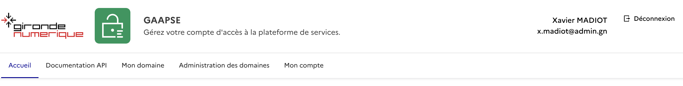 Menu d’un administrateur Gironde Numérique