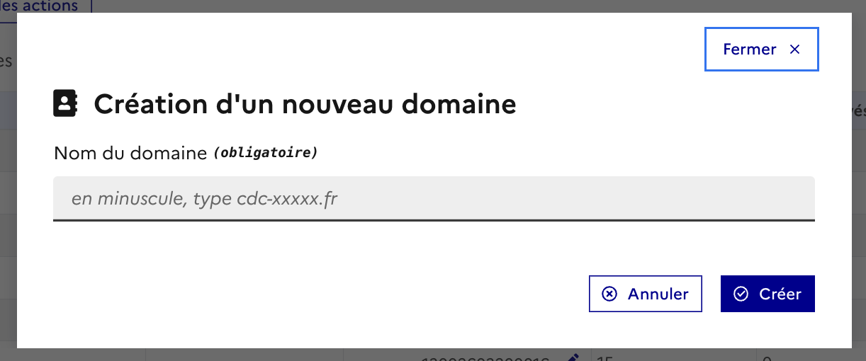 Fenêtre de création d’un nouveau domaine