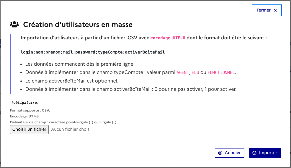 Fenêtre de création d’utilisateurs en masse