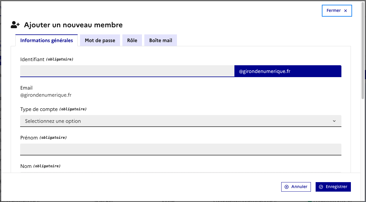 Fenêtre Ajouter un nouveau membre
