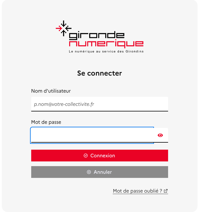 Page de connexion Gironde Numérique