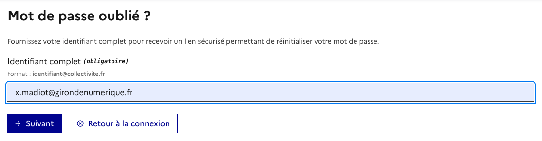 Formulaire de demande de réinitialisation du mot de passe