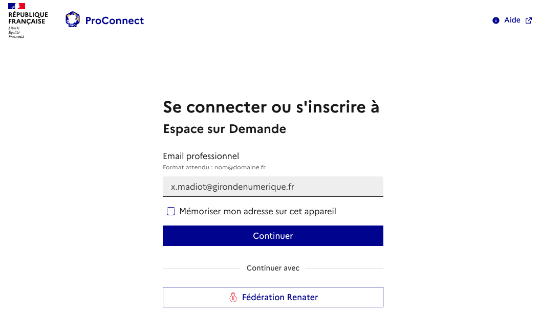 Saisie de l’e-mail professionnel sur ProConnect