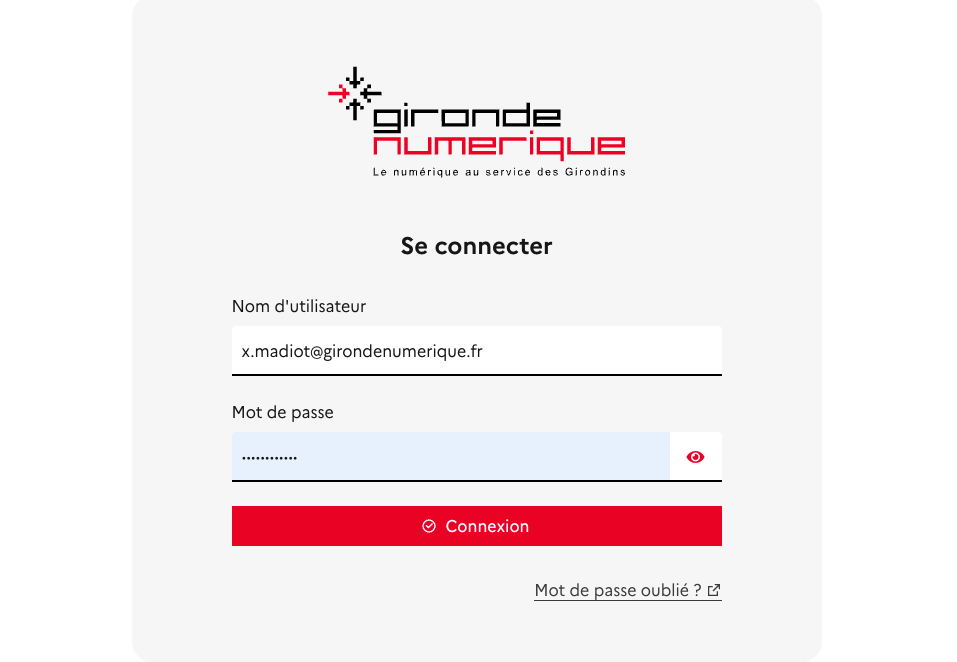 Page de connexion Gironde Numérique après ProConnect